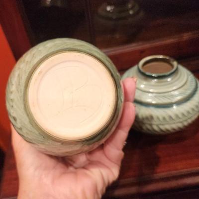 Lot #95  Lot of 2 Pieces Art pottery - Celadon in Color