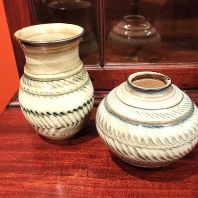 Lot #95  Lot of 2 Pieces Art pottery - Celadon in Color