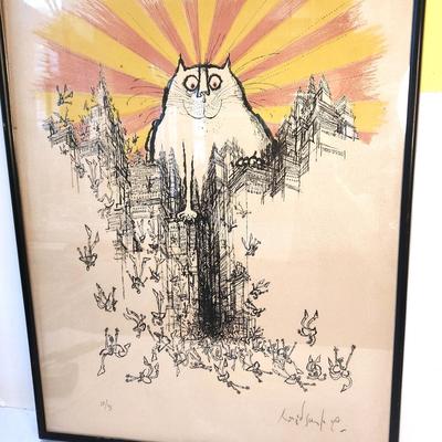 Lot #106  Color Lithograph "The Coming of the Cat God" by listed artist Ronald Searle