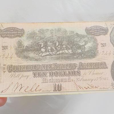 1860 Confederate ten dollar bill. REAL  est. $20 to $50.