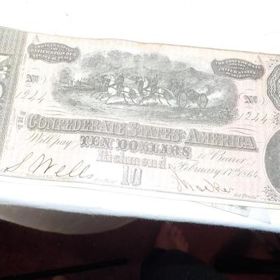 1860 Confederate ten dollar bill. REAL  est. $20 to $50.