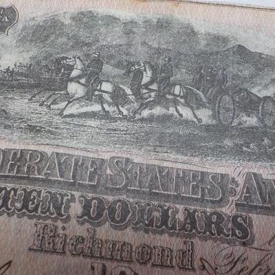 1860 Confederate ten dollar bill. REAL  est. $20 to $50.