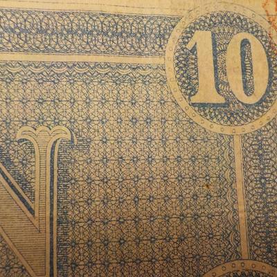 1860 Confederate ten dollar bill. REAL  est. $20 to $50.