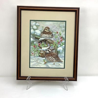 435 Chickadees & Holly Berries Framed Print