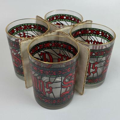  vintage holiday HOUZE SEASONS GREETINGS DOUBLE OLD FASHIONED GLASSES 
