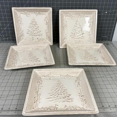 5- Square Christmas Tree Plates 