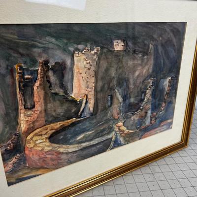 Watercolor Native Ruins Signed John (?) S. Potter