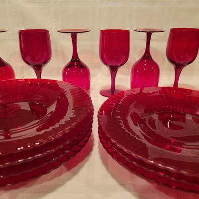 Red Plates and Wine Glasses