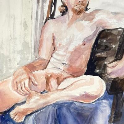 Male Erotic Nude Watercolor Sketch