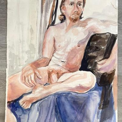Male Erotic Nude Watercolor Sketch