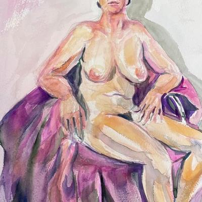 Female Erotic Nude Watercolor Sketch
