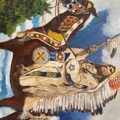 Native American Oil Painting Depicting Indian Chief #2
