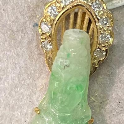 14 karat Gold Buddha pendant with jade and diamonds. 5.4 grams in gold