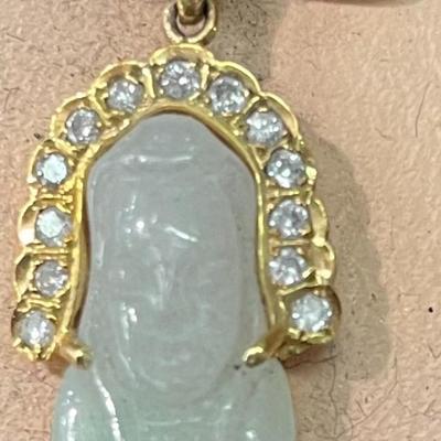 14 karat Gold Buddha pendant with jade and diamonds. 4.6 grams in gold