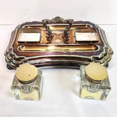 Lot #118  Handsome Partners Double Inkwell - Silver Plate