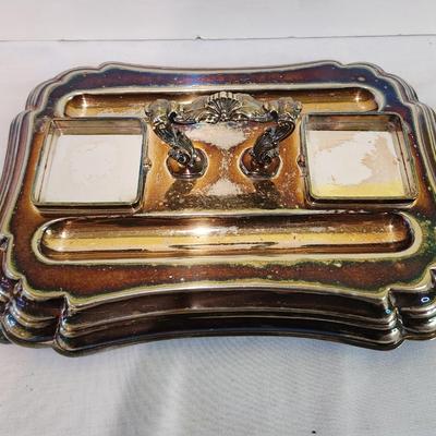 Lot #118  Handsome Partners Double Inkwell - Silver Plate
