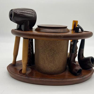 Vintage 1960s Fairfax Walnut Pipe Stand With Pipes