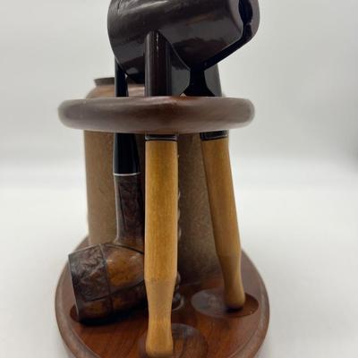 Vintage 1960s Fairfax Walnut Pipe Stand With Pipes
