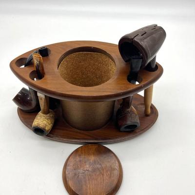 Vintage 1960s Fairfax Walnut Pipe Stand With Pipes