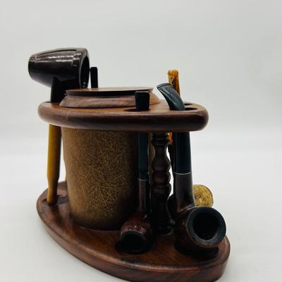 Vintage 1960s Fairfax Walnut Pipe Stand With Pipes