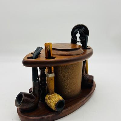 Vintage 1960s Fairfax Walnut Pipe Stand With Pipes