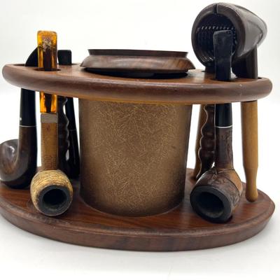 Vintage 1960s Fairfax Walnut Pipe Stand With Pipes