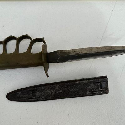 Original U.S. WWI Model 1918 Mark I Trench Knife by L. F. & C. with French Made Steel Scabbard