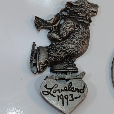 Three pewter LOVELAND Colorado Ornaments