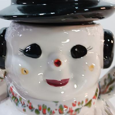 Antique Riddell California Four-piece snowman pitcher /punch bowl with MCM spatterware scarf