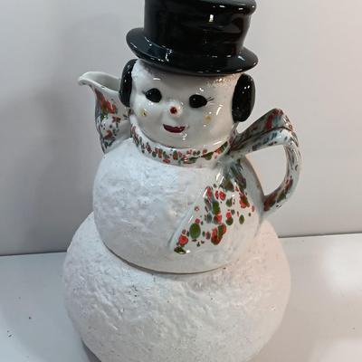 Antique Riddell California Four-piece snowman pitcher /punch bowl with MCM spatterware scarf