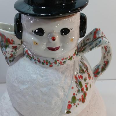 Antique Riddell California Four-piece snowman pitcher /punch bowl with MCM spatterware scarf