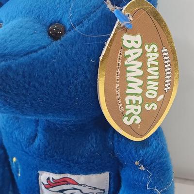 Two beanie like Salvin's Bammers collectible team bears - Broncos with a deck of football playing cards