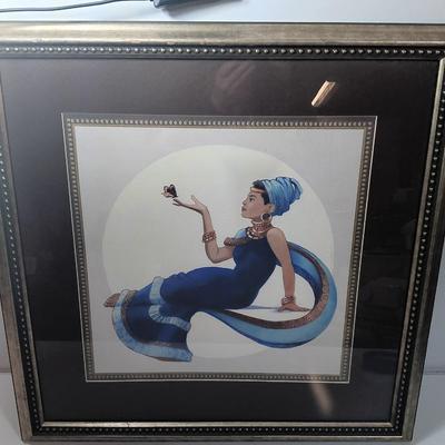 Framed and signed artwork 2006 Hails Genie with butterfly