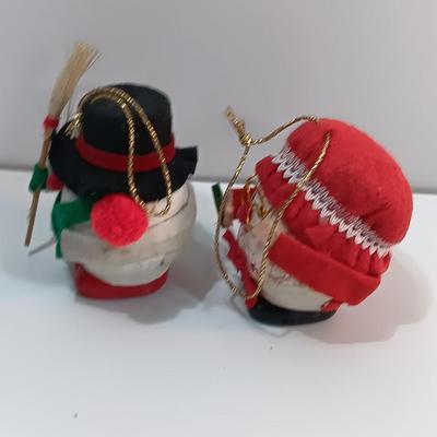 Ceramic Egg-shaped Mrs. Claus and Snowman ornaments