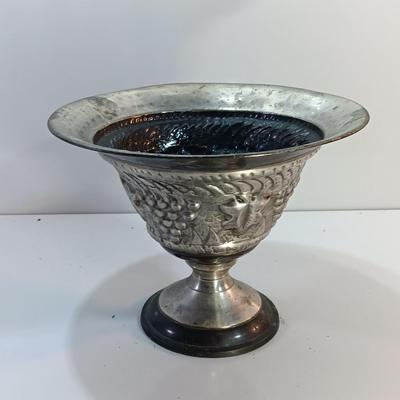 Hand Tooled Silver colored metal Planter