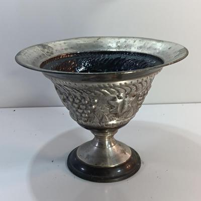 Hand Tooled Silver colored metal Planter