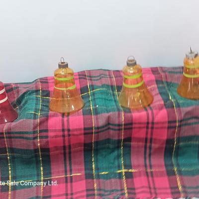 Four shiny brite Vintage Bell ornaments