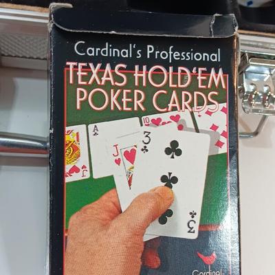 Cardinals professional Texas Hold em' set in case chips, cards, and dice