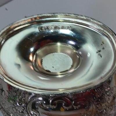 Corbell & Co. Silver Plated Oval Basket Handle Embossed Design Bottom Stamp Mark