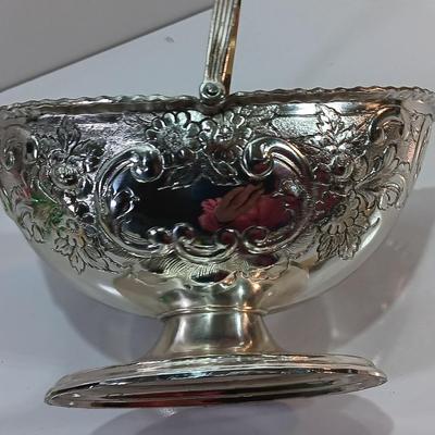 Corbell & Co. Silver Plated Oval Basket Handle Embossed Design Bottom Stamp Mark