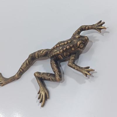 Brass frog with climbing brass frog brooch