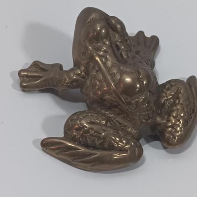 Brass frog with climbing brass frog brooch