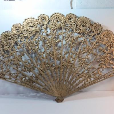 Large Vintage Burwood Wall Art Fan #4402 Gold Hollywood Regency Decor
