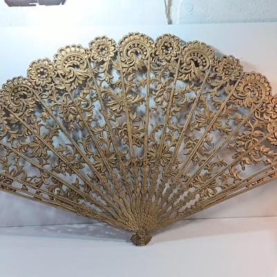 Large Vintage Burwood Wall Art Fan #4402 Gold Hollywood Regency Decor