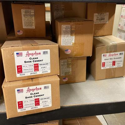 Shelf 52 Inventory Angelus Suede & Nubuck, Mink Oil, Clean Kits, Foam Tex, Clear Shoe Cement, Reptile Skin Cleaner, Etc