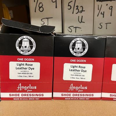 Shelf 54 Angelus Leather Dye Shoe Dressing 9 Cases or 96 Bottles