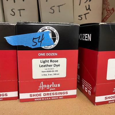Shelf 54 Angelus Leather Dye Shoe Dressing 9 Cases or 96 Bottles