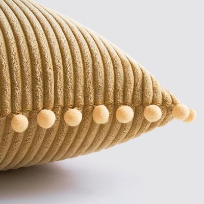2 Boho Decorative Tan Throw Pillows w/ Pom-Poms (New in Box)