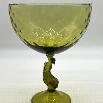 Olive Glass Fish Stemmed Large Compote/Bowl