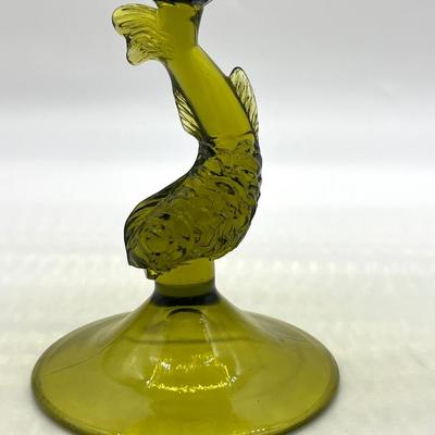 Olive Glass Fish Stemmed Large Compote/Bowl